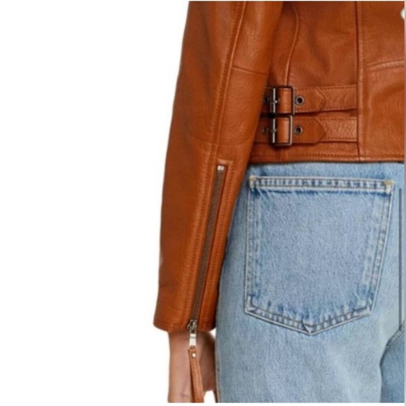 JOIE 100% Lamb Leather Leolani Lamb Leather Cognac Moto Jacket Size XXS $898 NWT - Picture 6 of 11